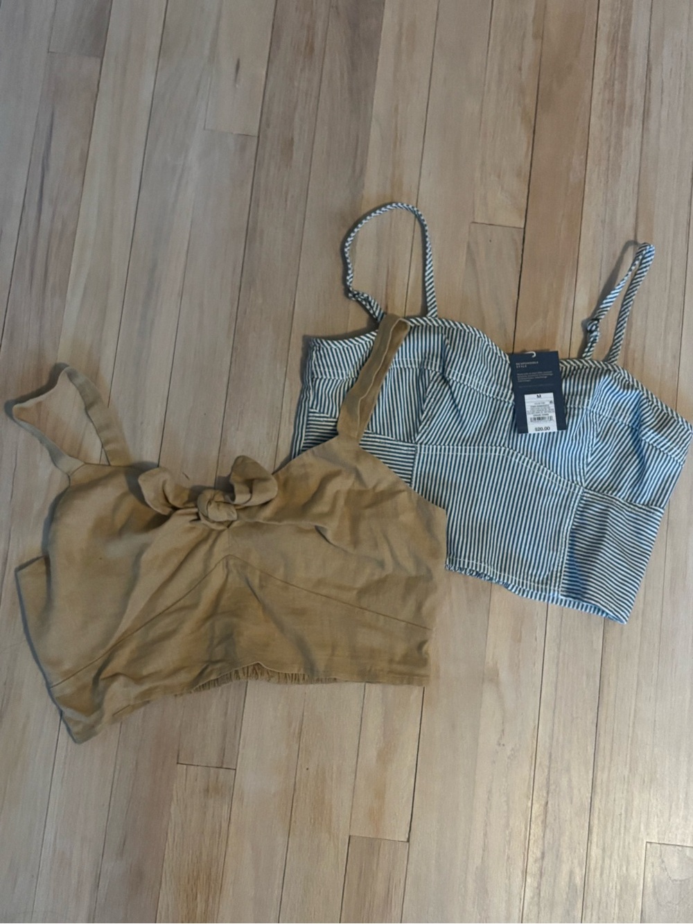 Target Striped Blue & Tan Cropped Tank Tops (Set of 2)